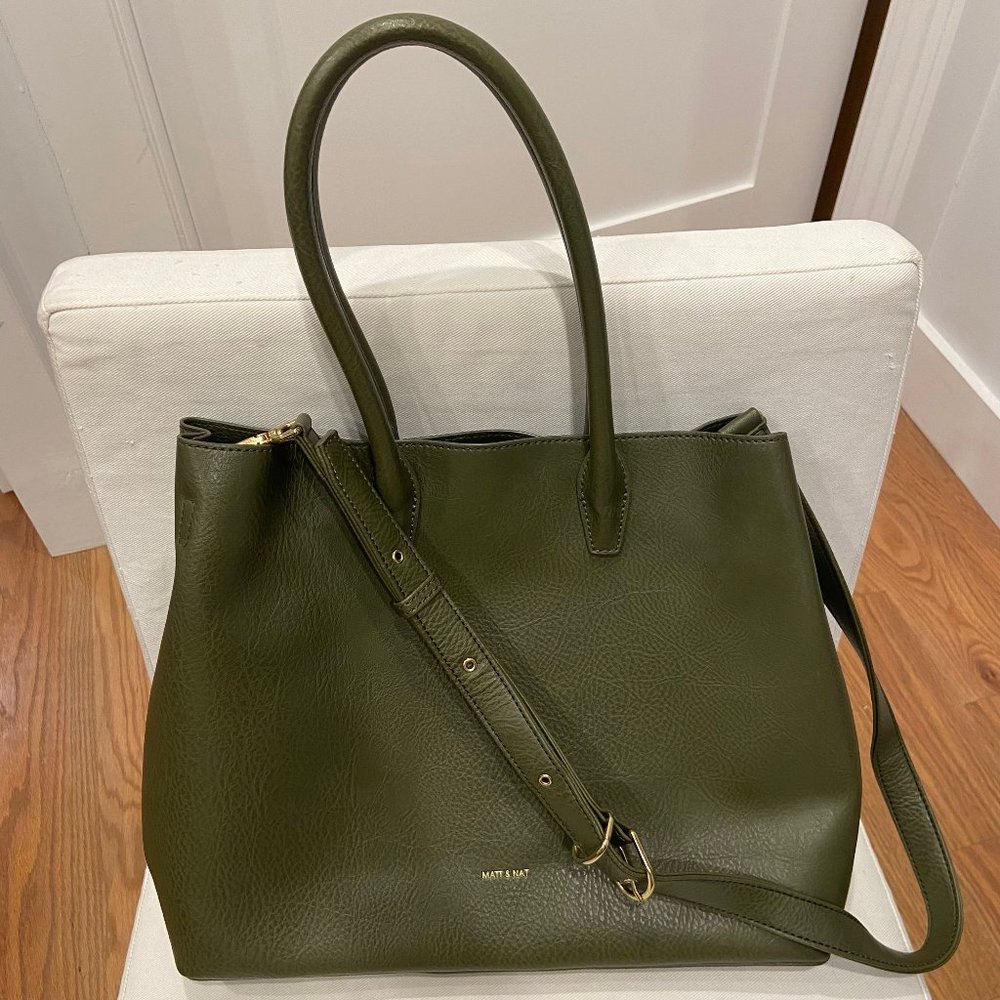 Matt & Nat Dark Green Krista Vegan Leather Tote Bag with Adjustable Strap